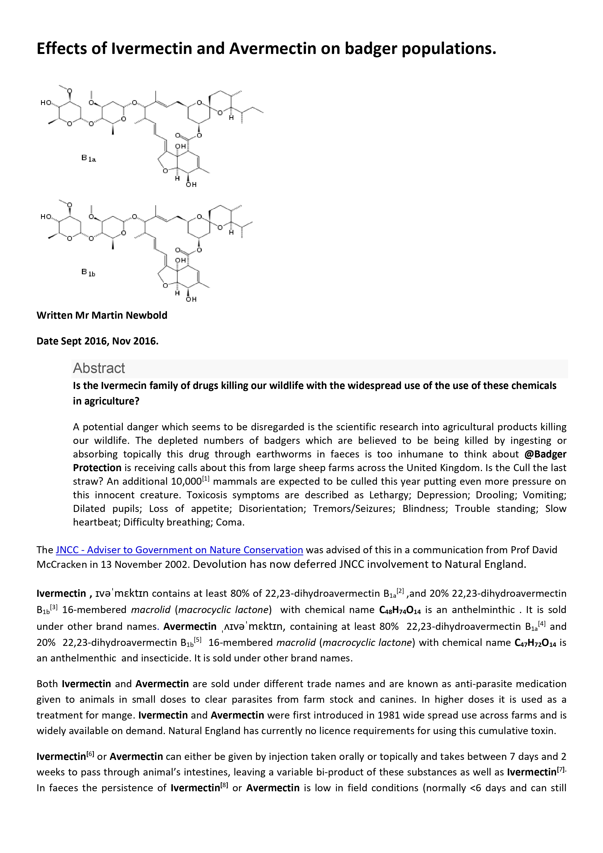 Effects of Ivermectin and Avermectin on badger populations.